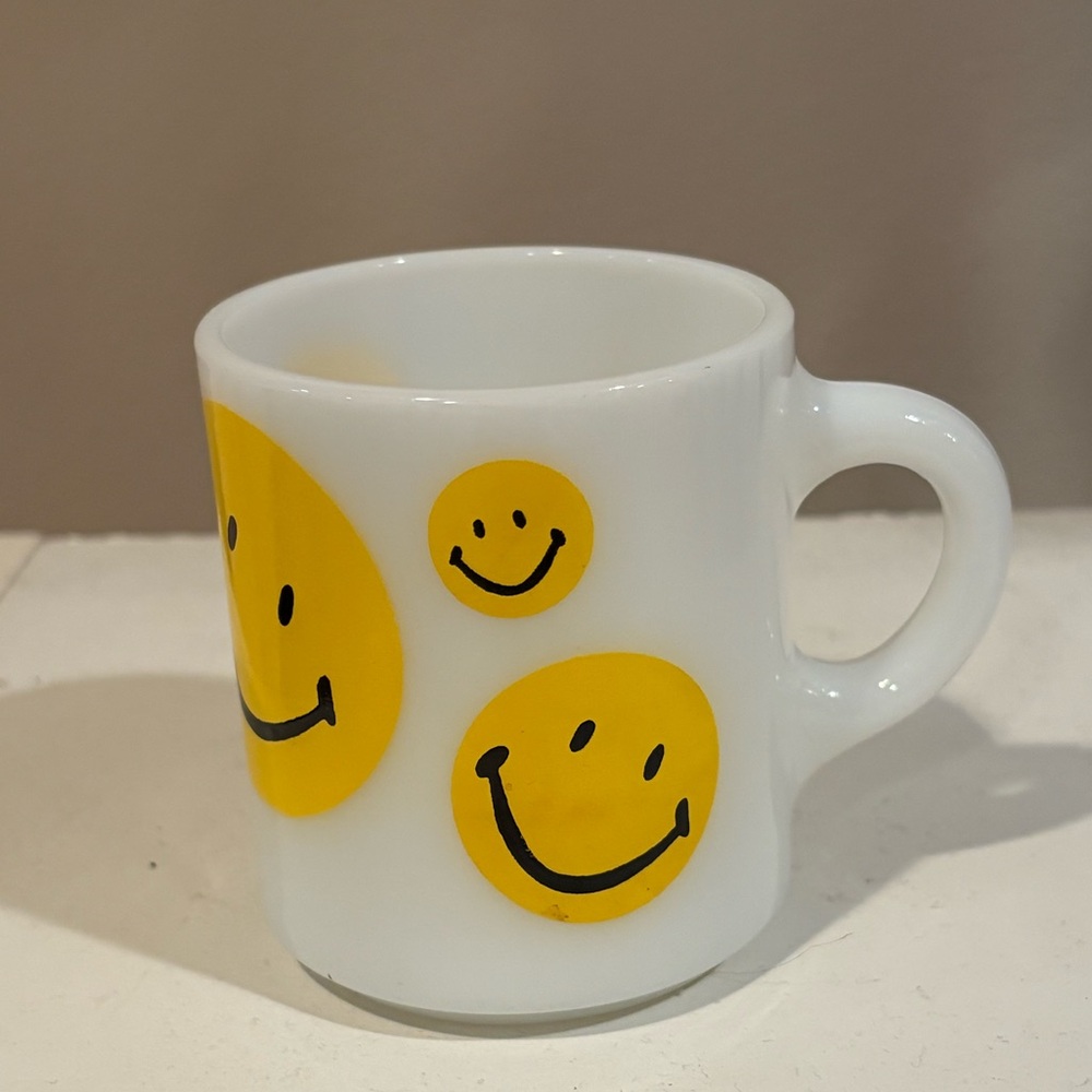 White Mug with Yellow Smiley Faces